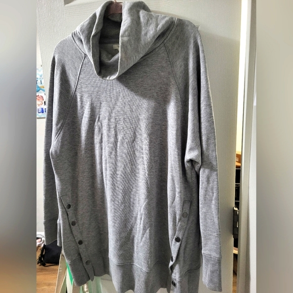 Cowl neck comfy roomy gray sweater with side snap detail - Picture 4 of 5